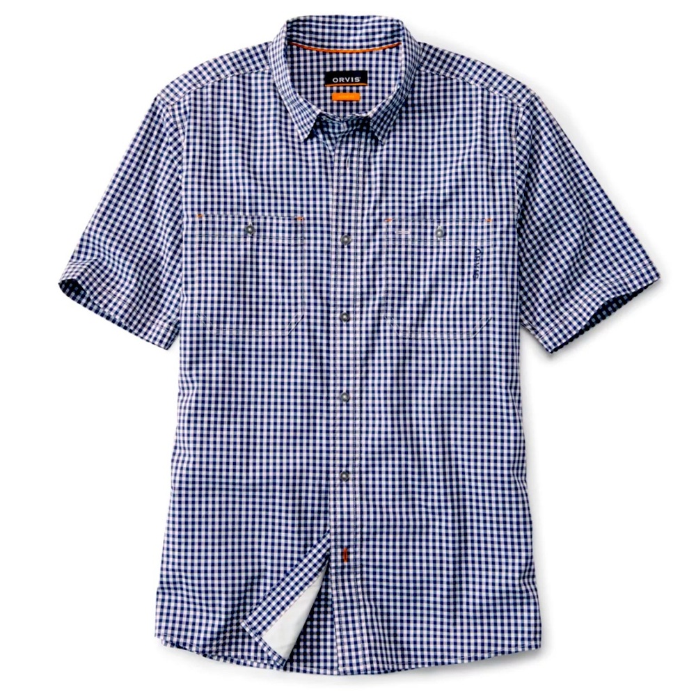 Orvis River Guide Short-Sleeved Shirt Blue and White Gingham Size L. No issues.